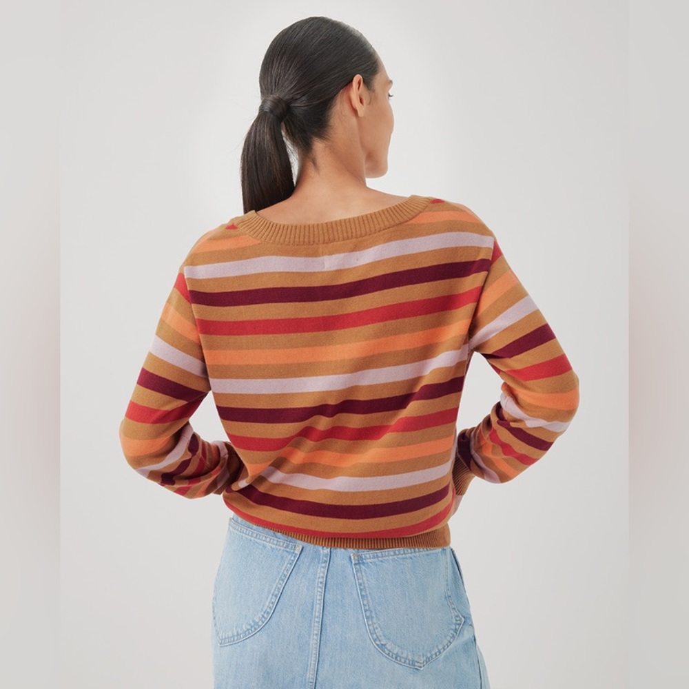 Pact V-Neck Striped Sweater in Rust Multicolor - Picture 3 of 7